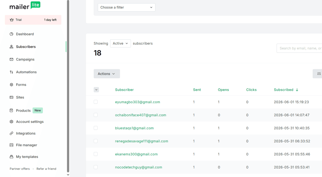 Email List Dashboard
