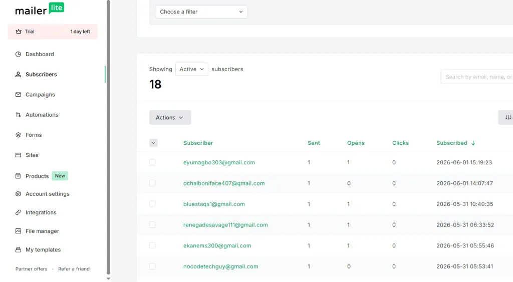 Email List Dashboard