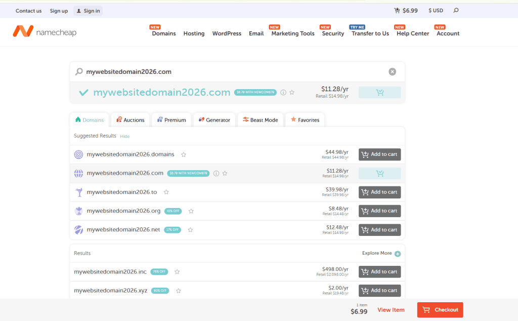 Namecheap domain purchase