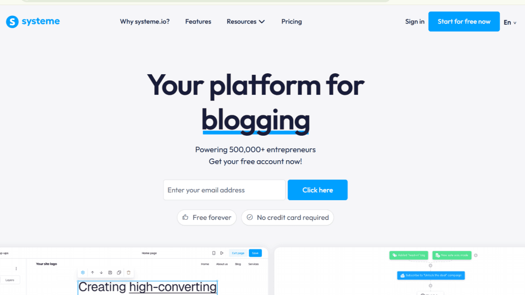 Systeme.io homepage